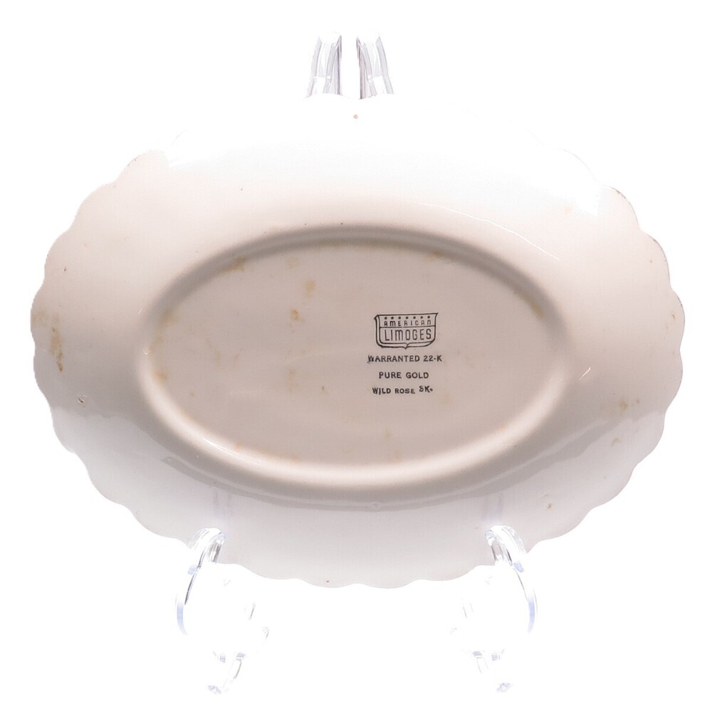LIMOGES Antique Warranted 22K Gold 3K G-F. W. Wild Rose Porcelain Serving Plate - Picture 2 of 6